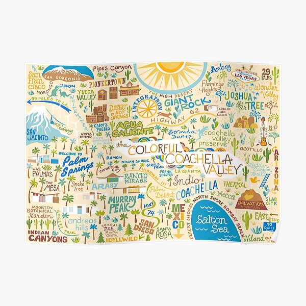 Coachella Valley Illustrated Map - Palm Springs, Joshua Tree Poster RB2410 product Offical coachella Merch