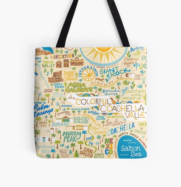 Coachella Valley Illustrated Map - Palm Springs, Joshua Tree All Over Print Tote Bag RB2410 product Offical coachella Merch