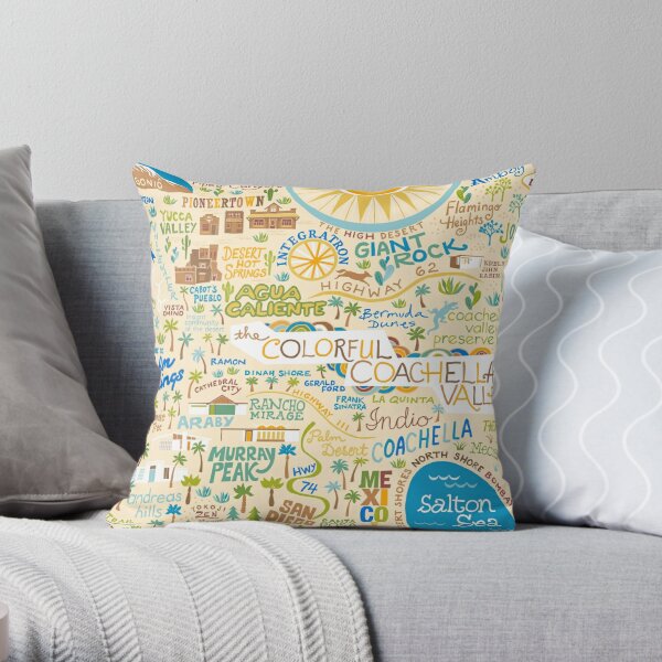 Coachella Valley Illustrated Map - Palm Springs, Joshua Tree Throw Pillow RB2410 product Offical coachella Merch